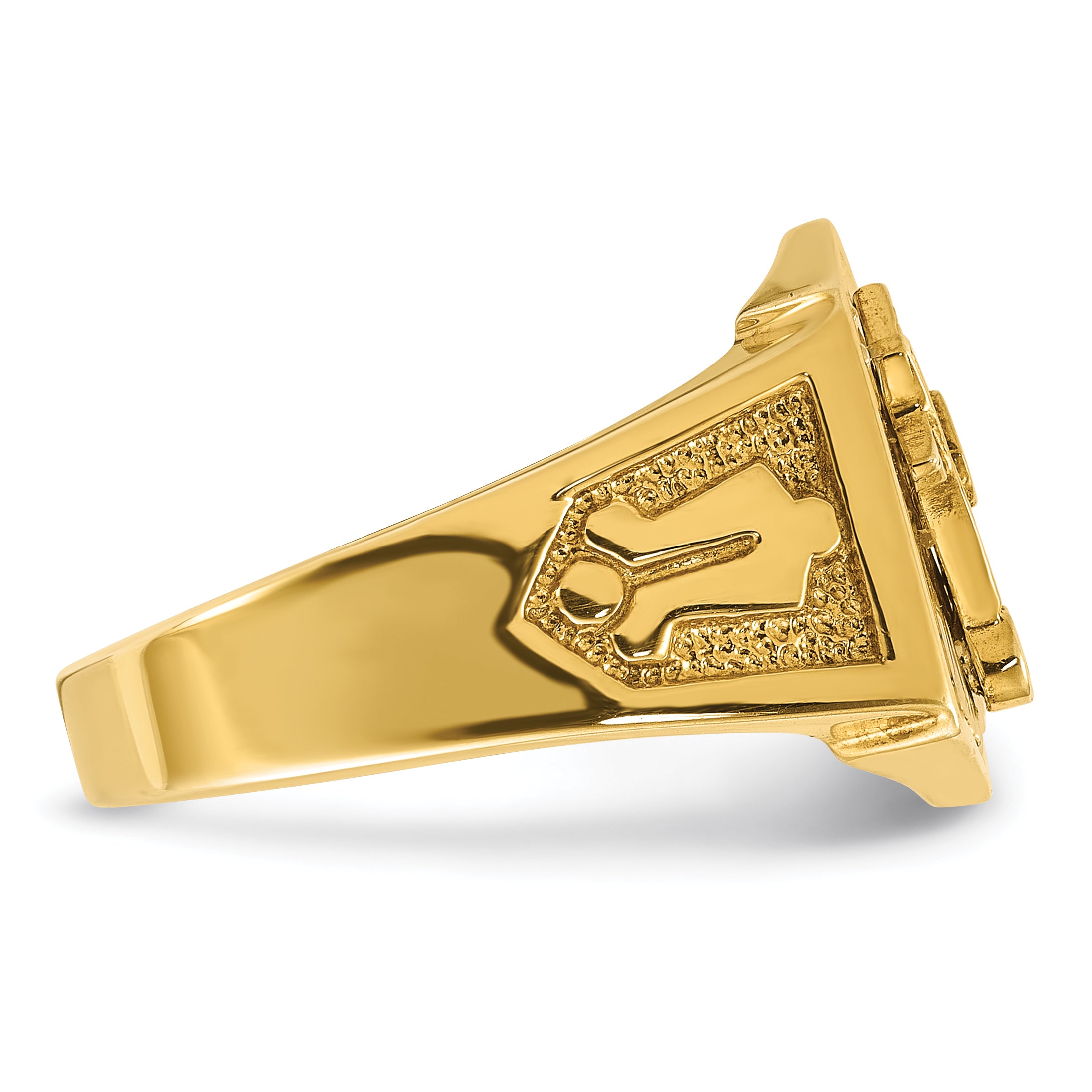 14k Two-tone Men's Polished and Textured Sun Ray Blue Lodge Master Masonic Ring