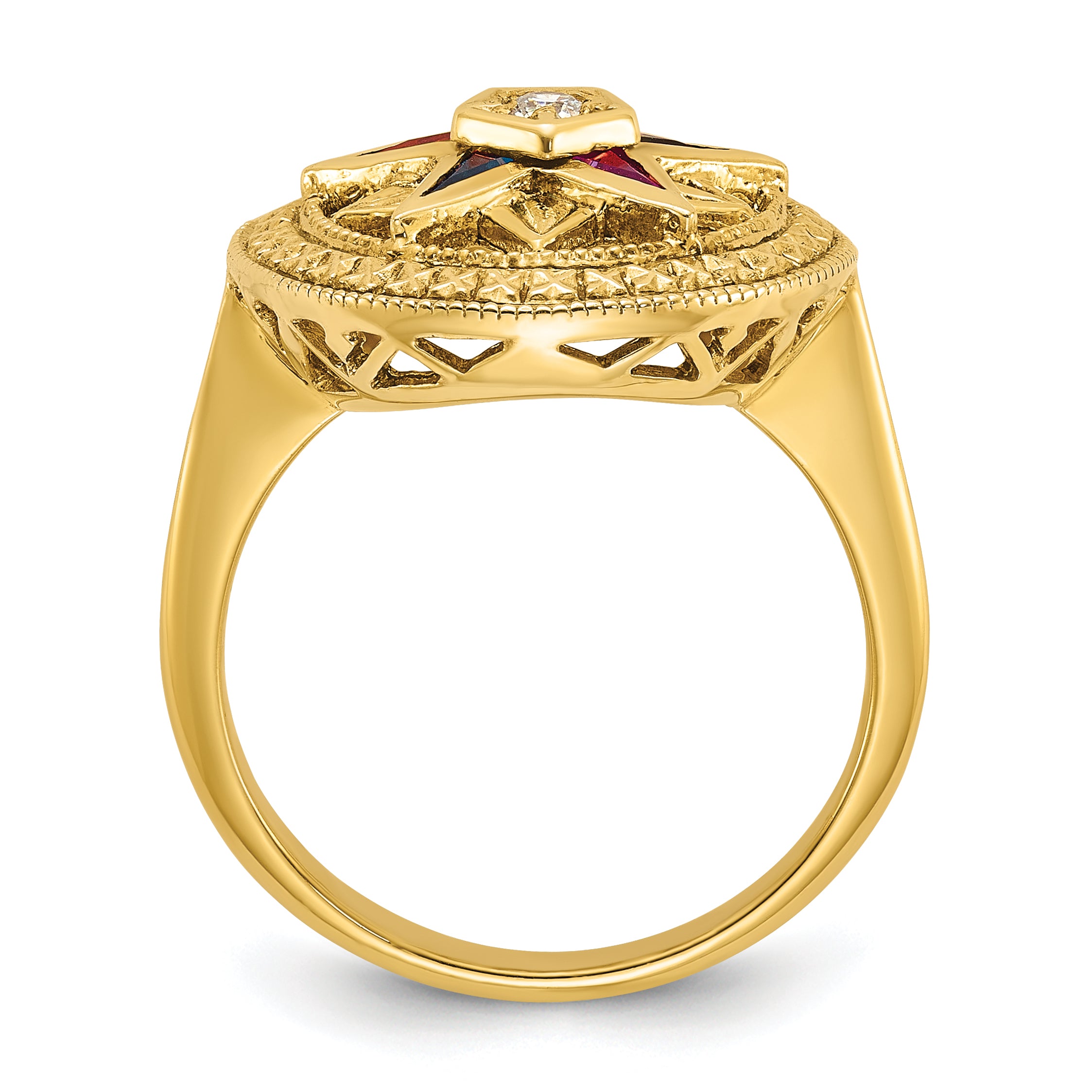 14k Women's Polished and Textured Eastern Star Masonic Ring Mounting, Mounting Only - Sophia Jewelers