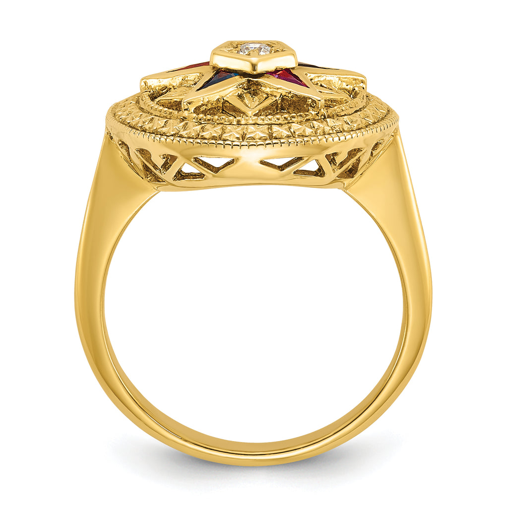 14k Women's Polished and Textured with Multi-color CZ and Diamond Eastern Star Masonic Ring - Sophia Jewelers