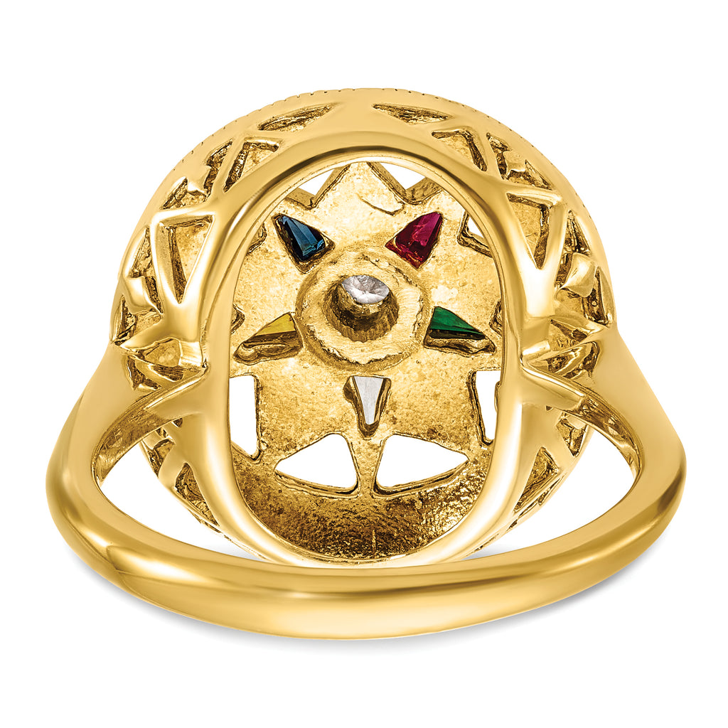 14k Women's Polished and Textured with Multi-color CZ and Diamond Eastern Star Masonic Ring - Sophia Jewelers