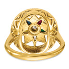 14k Women's Polished and Textured with Multi-color CZ and Diamond Eastern Star Masonic Ring - Sophia Jewelers