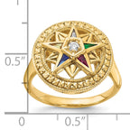 14k Women's Polished and Textured with Multi-color CZ and Diamond Eastern Star Masonic Ring - Sophia Jewelers
