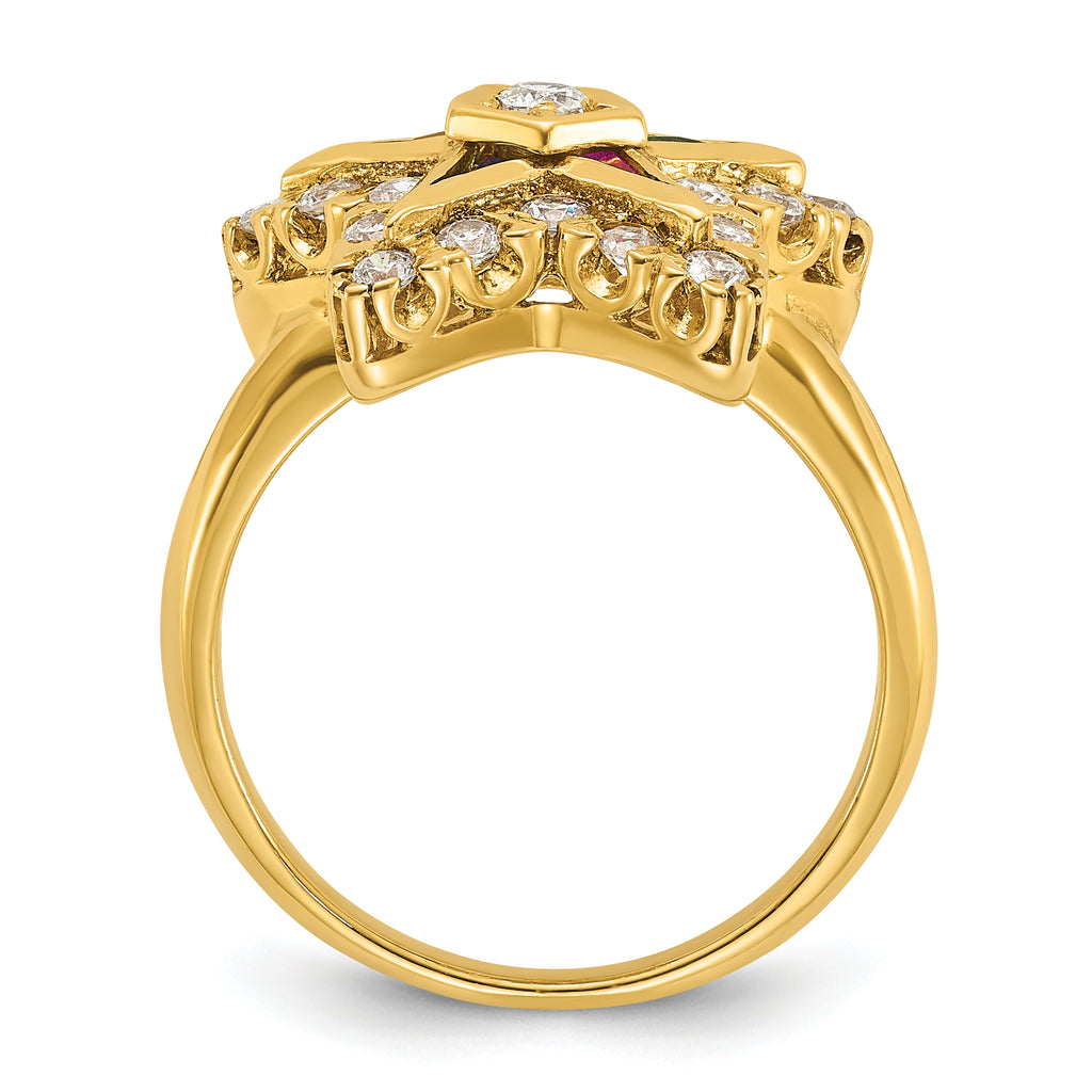 10k Women's Polished Multi-color CZ and A Quality Diamond Eastern Star Masonic Ring