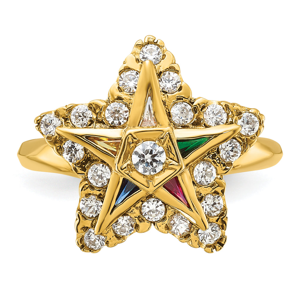 14k Women's Polished Multi-color CZ and AA Quality Diamond Eastern Star Masonic Ring - Sophia Jewelers