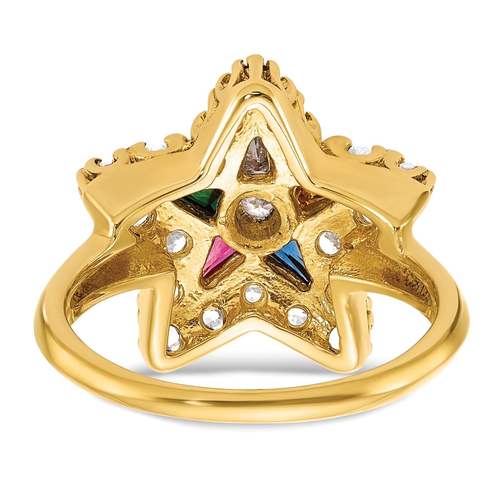 14k Women's Polished Multi-color CZ and AA Quality Diamond Eastern Star Masonic Ring - Sophia Jewelers