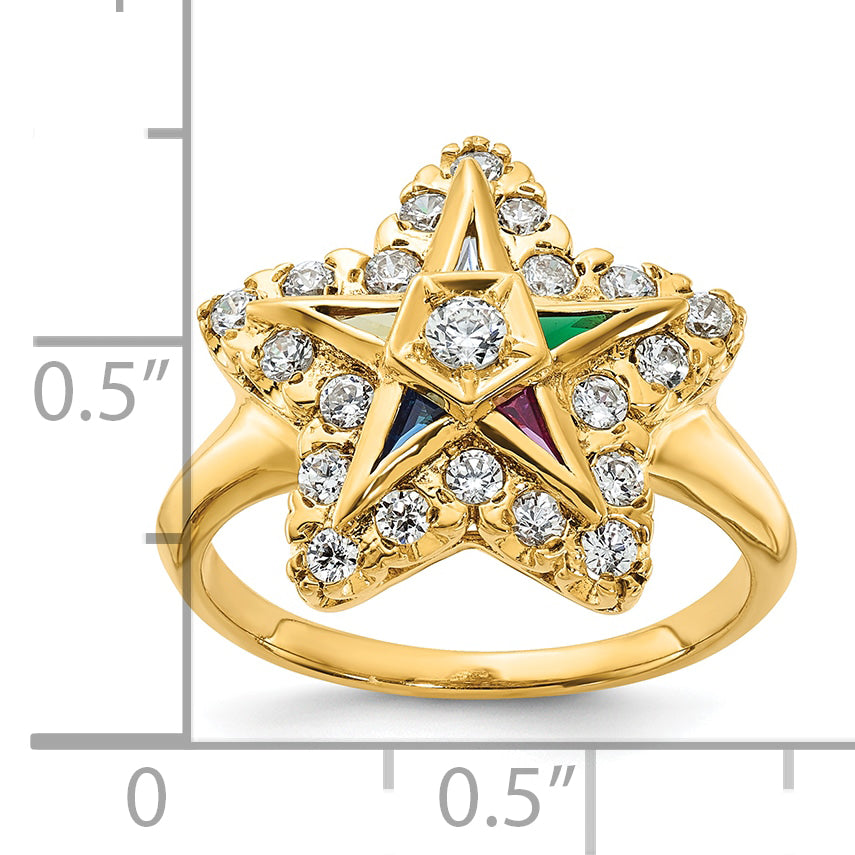 14k Women's Polished Multi-color CZ and AA Quality Diamond Eastern Star Masonic Ring - Sophia Jewelers