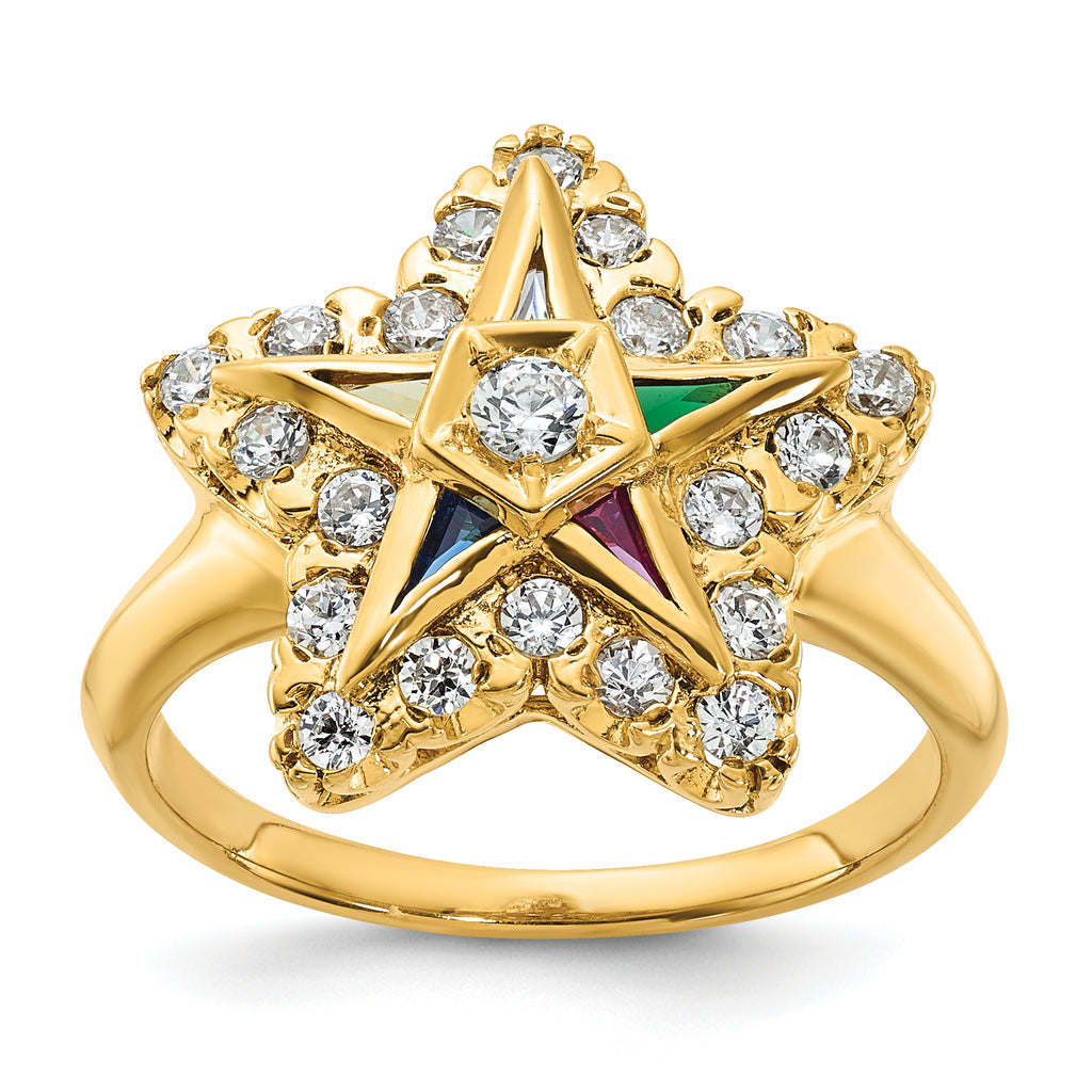 14k Women's Polished Multi-color CZ and AA Quality Diamond Eastern Star Masonic Ring - Sophia Jewelers