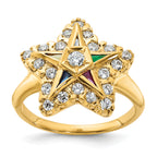 14k Women's Polished Multi-color CZ and AA Quality Diamond Eastern Star Masonic Ring - Sophia Jewelers