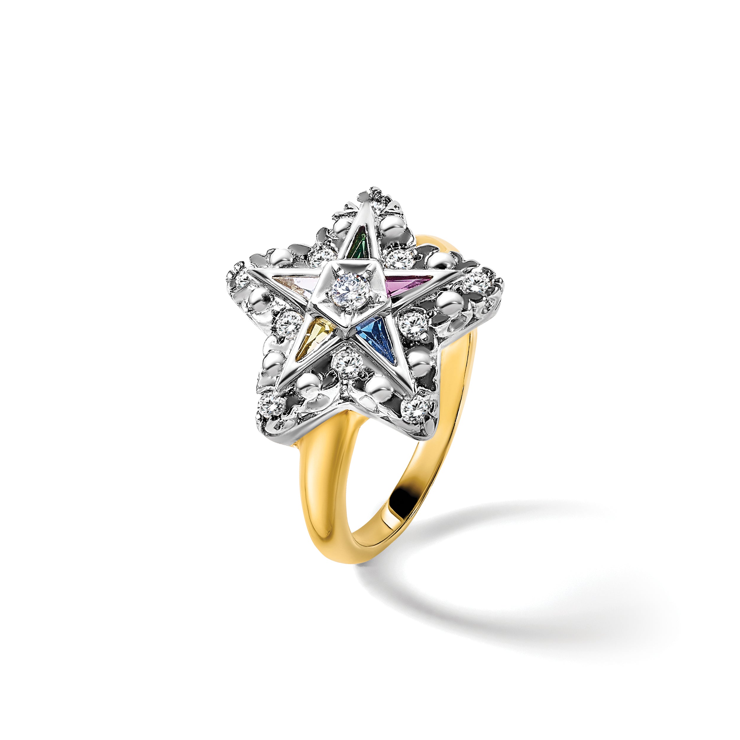 14k Two-tone Women's Polished and Beaded Eastern Star Masonic Ring Mounting, Mounting Only - Sophia Jewelers