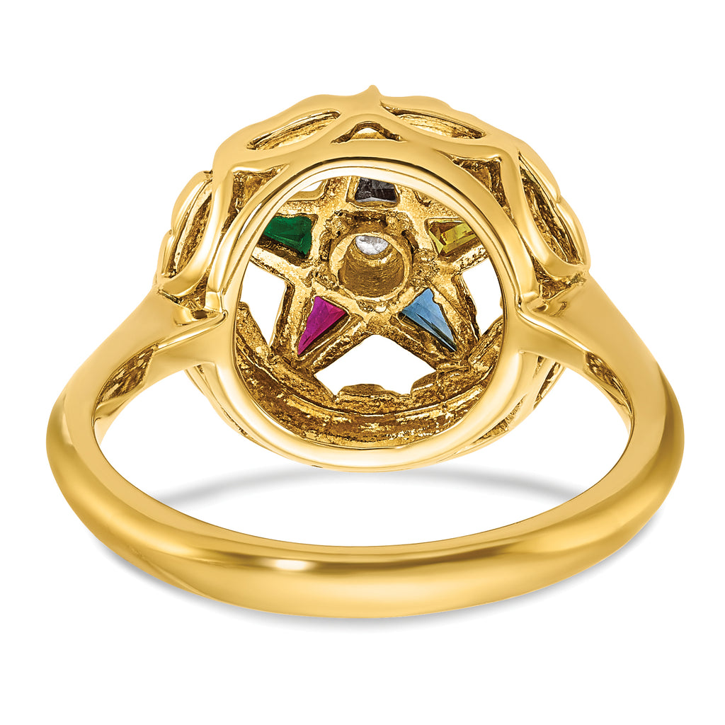 14k Women's Polished and Textured with Multi-color CZ and Diamond Eastern Star Masonic Ring - Sophia Jewelers