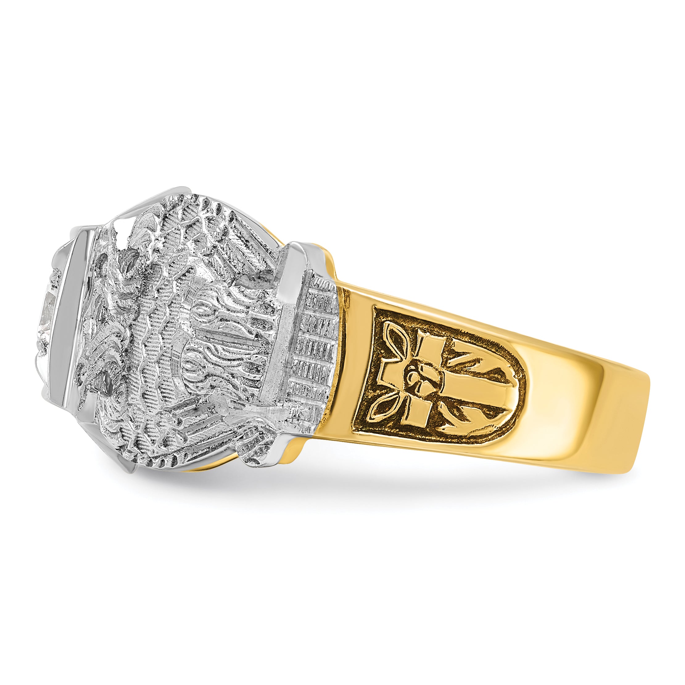 14k Two-tone Men's Polished and Textured Double Eagle Masonic Shriner's Ring Mounting, Mounting Only - Sophia Jewelers