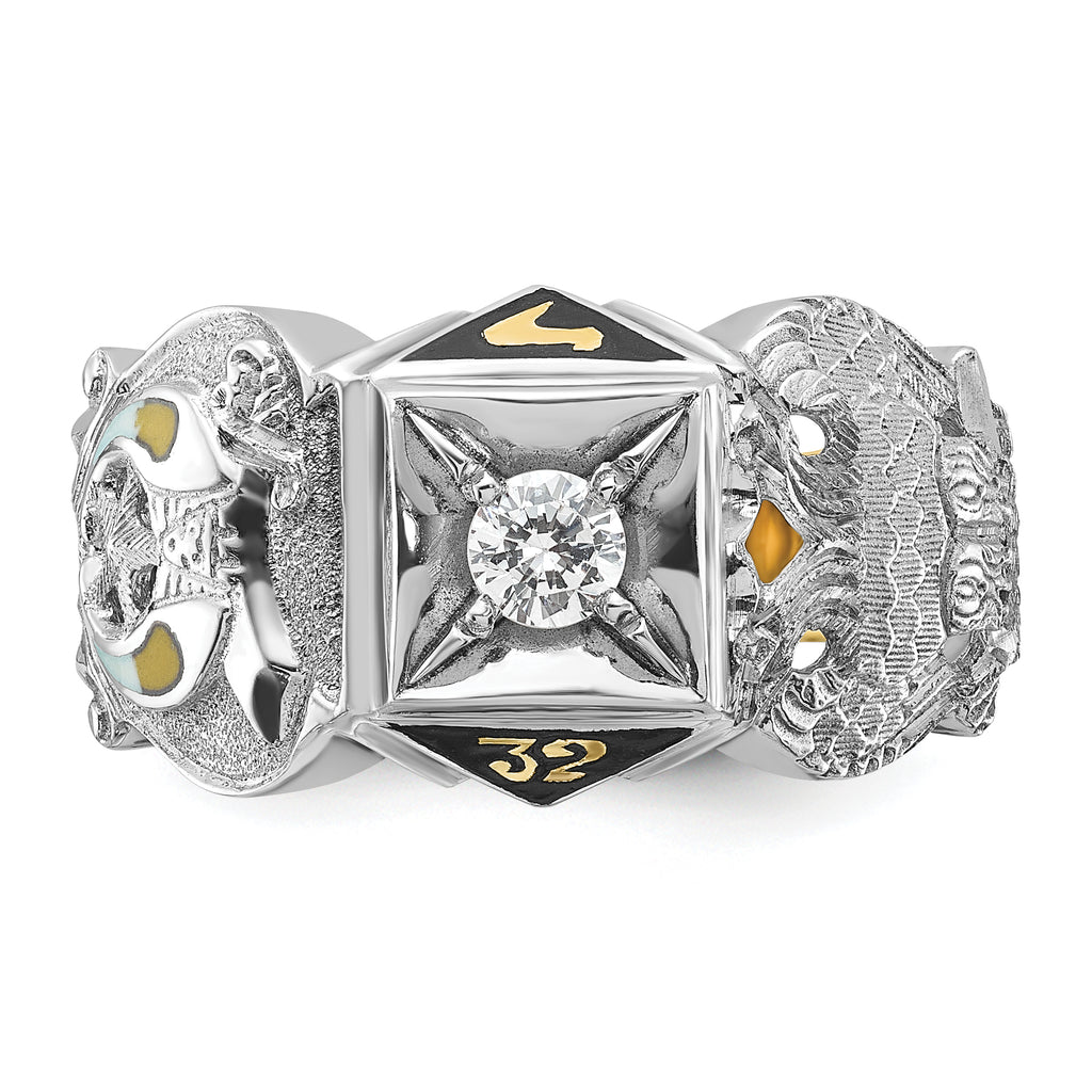 14k Two-tone Men's Polished and Textured with Black Enamel and Diamond Double Eagle Masonic Shriner' - Sophia Jewelers