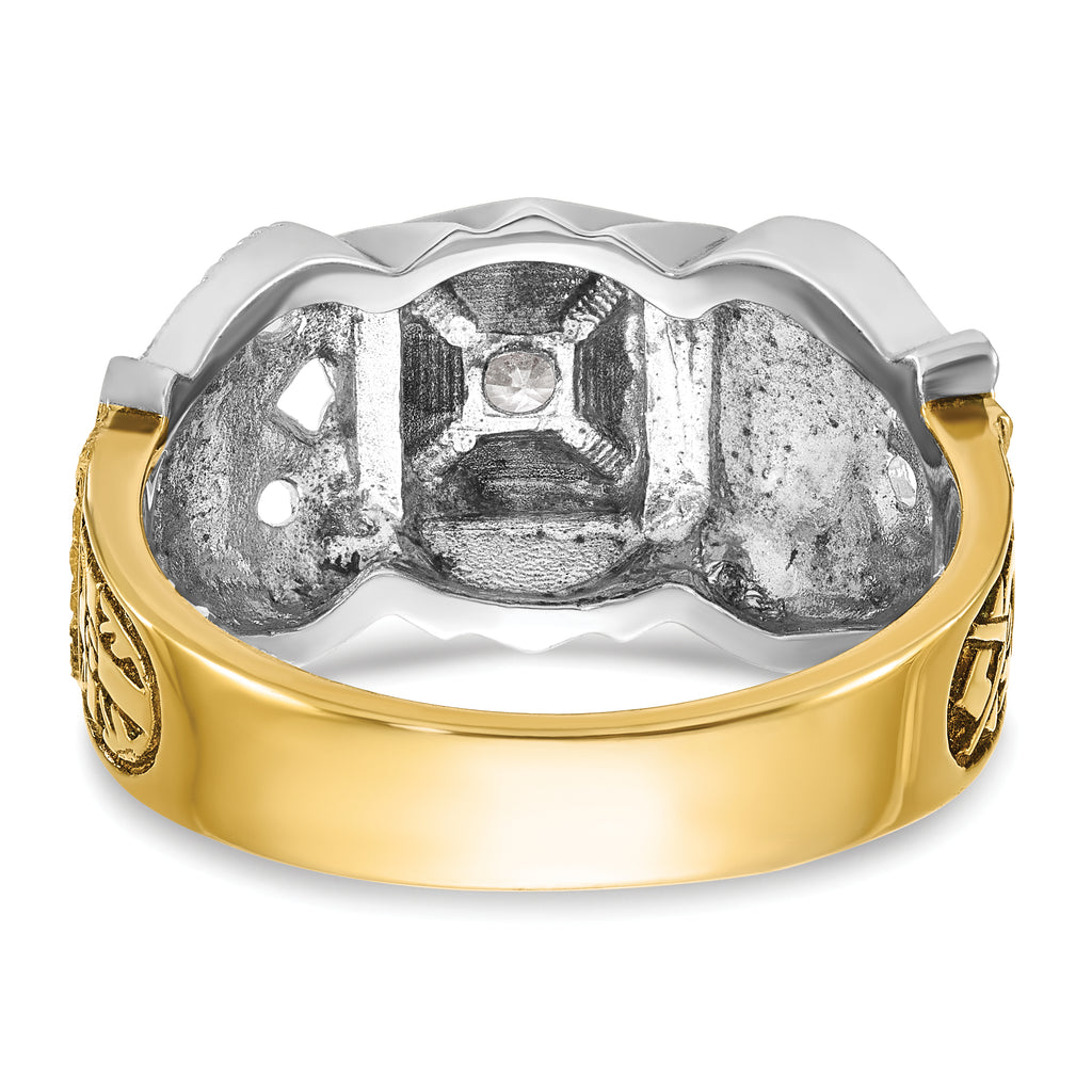 14k Two-tone Men's Polished and Textured with Black Enamel and Diamond Double Eagle Masonic Shriner' - Sophia Jewelers