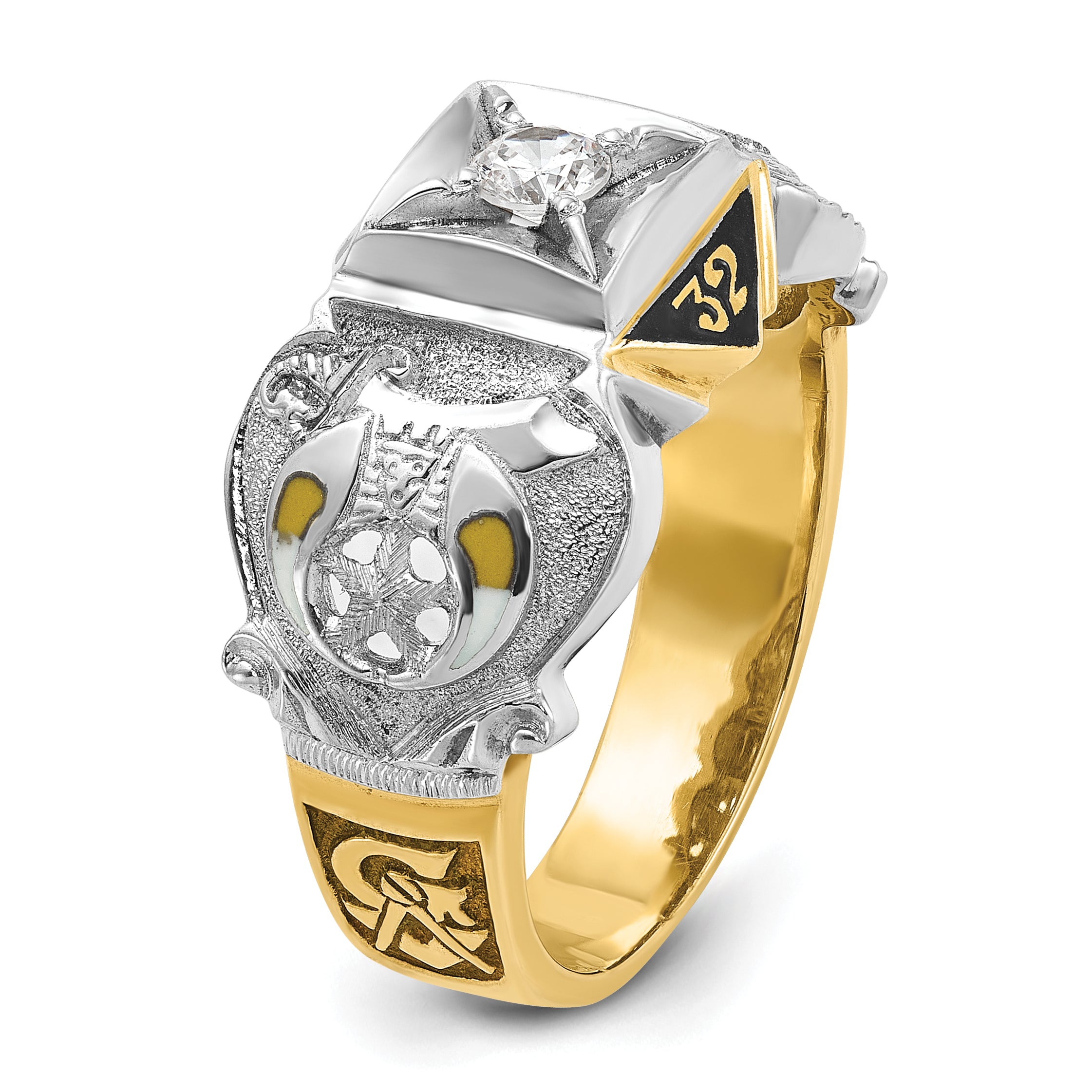 14k Two-tone Men's Polished and Textured Double Eagle Masonic Shriner's Ring Mounting, Mounting Only - Sophia Jewelers