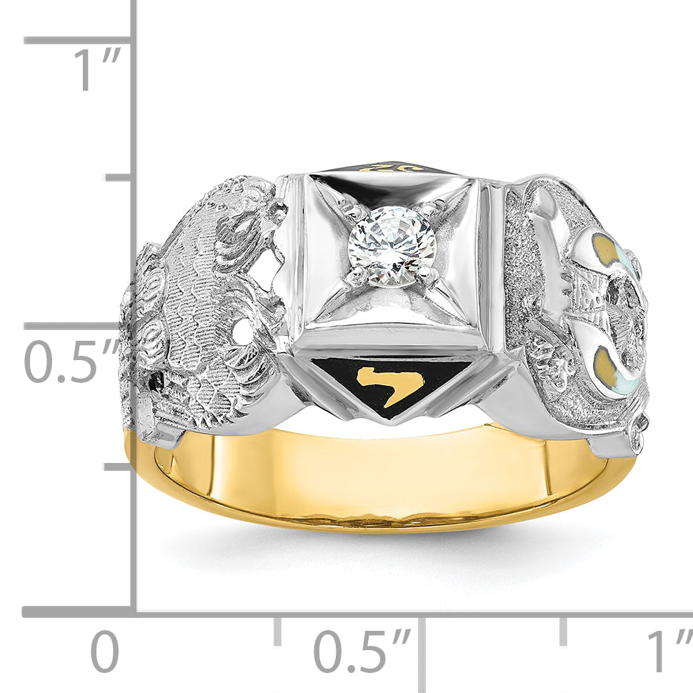 14k Two-tone Men's Polished and Textured Double Eagle Masonic Shriner's Ring Mounting, Mounting Only - Sophia Jewelers