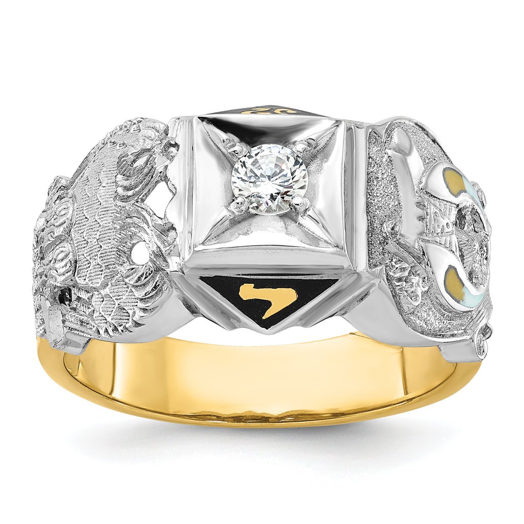 14k Two-tone Men's Polished and Textured Double Eagle Masonic Shriner's Ring Mounting, Mounting Only - Sophia Jewelers