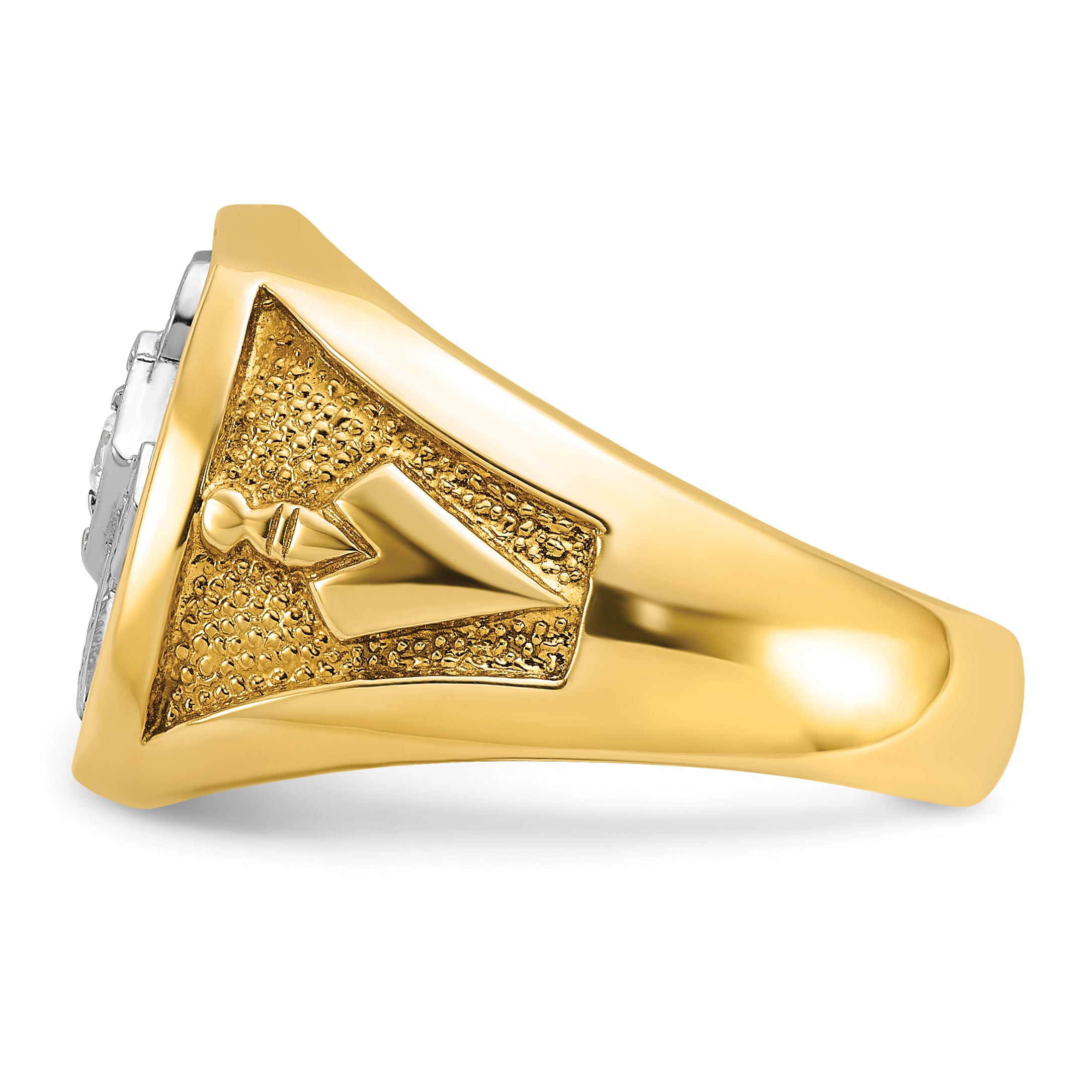 14k with White Rhodium Men's Polished and Textured Diamond Blue Lodge Master Masonic Ring - Sophia Jewelers