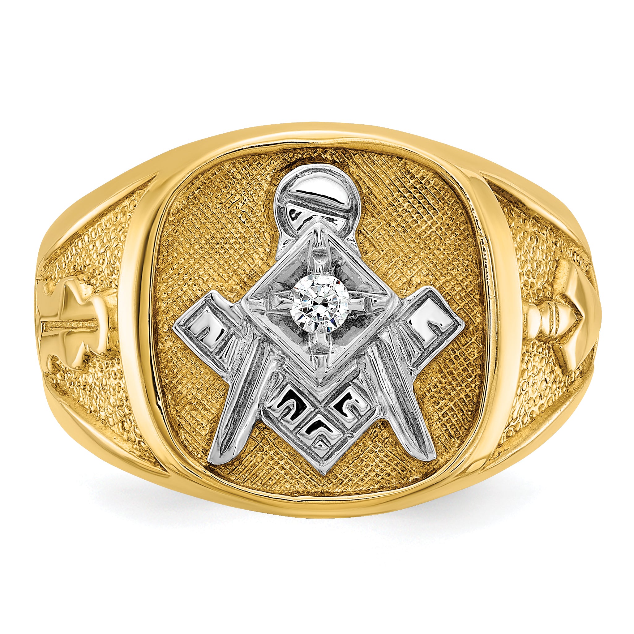 14k Men's Polished and Textured Blue Lodge Master Masonic Ring Mounting, Mounting Only - Sophia Jewelers