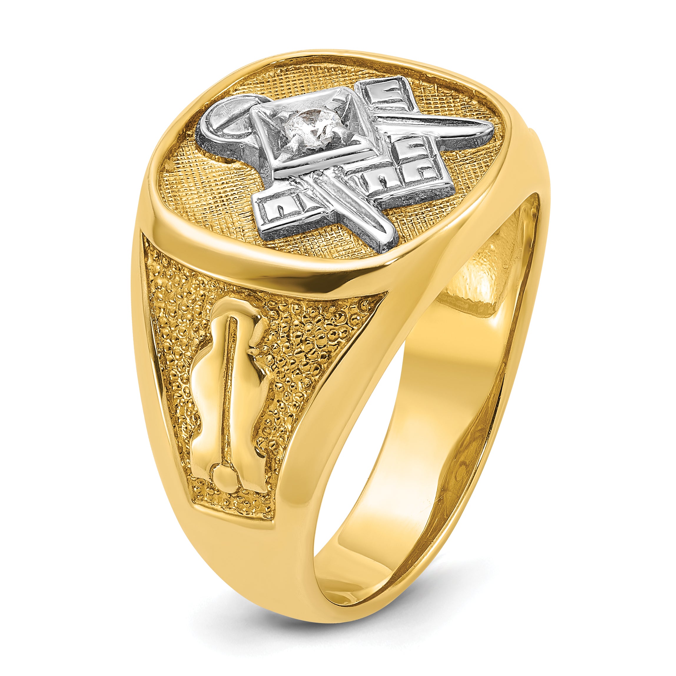 14k Men's Polished and Textured Blue Lodge Master Masonic Ring Mounting, Mounting Only - Sophia Jewelers