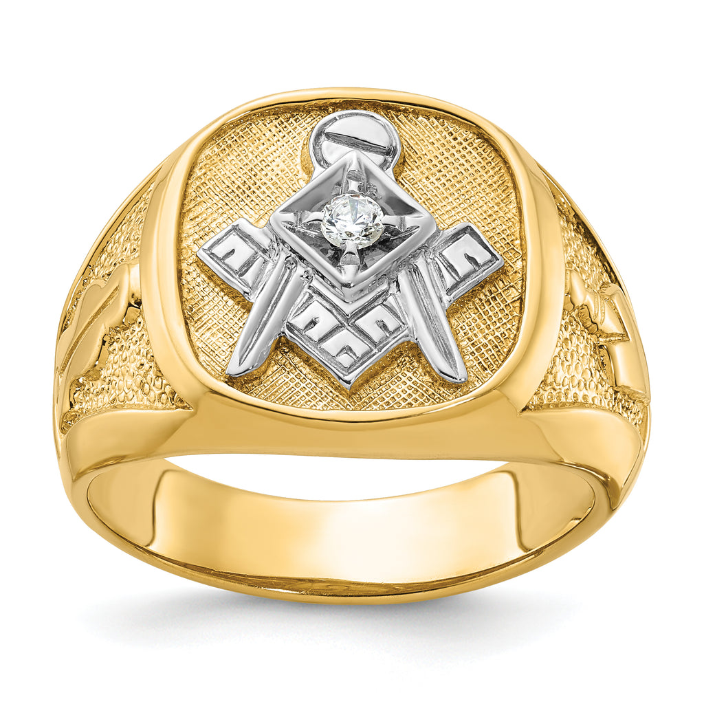 14k Men's Polished and Textured Blue Lodge Master Masonic Ring Mounting, Mounting Only - Sophia Jewelers