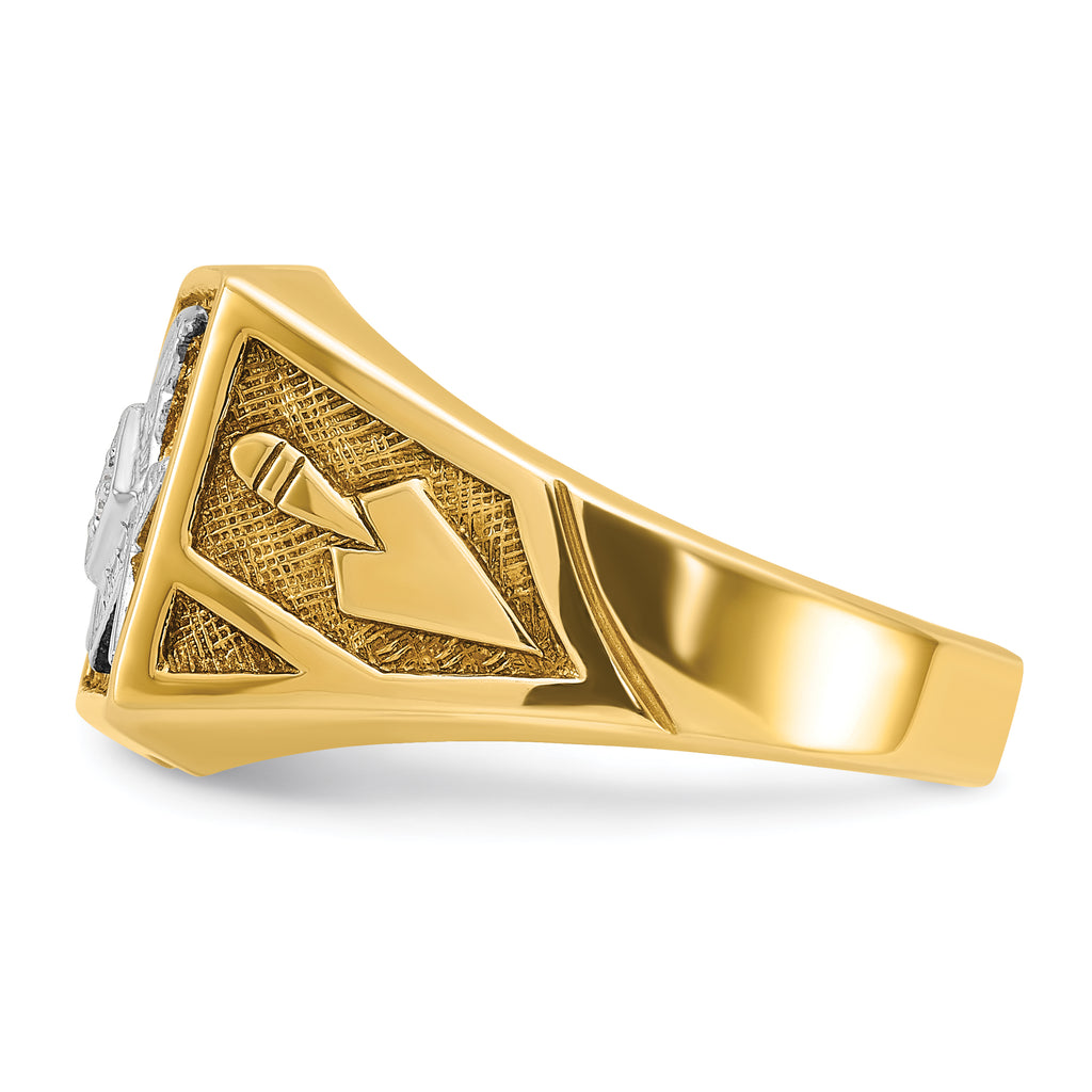 10k with White Rhodium Men's Polished and Textured Diamond Blue Lodge Master Masonic Ring