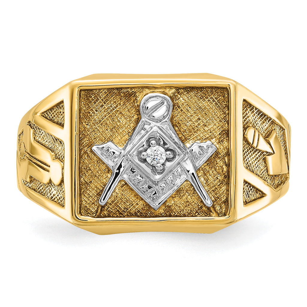 10k with White Rhodium Men's Polished and Textured Diamond Blue Lodge Master Masonic Ring