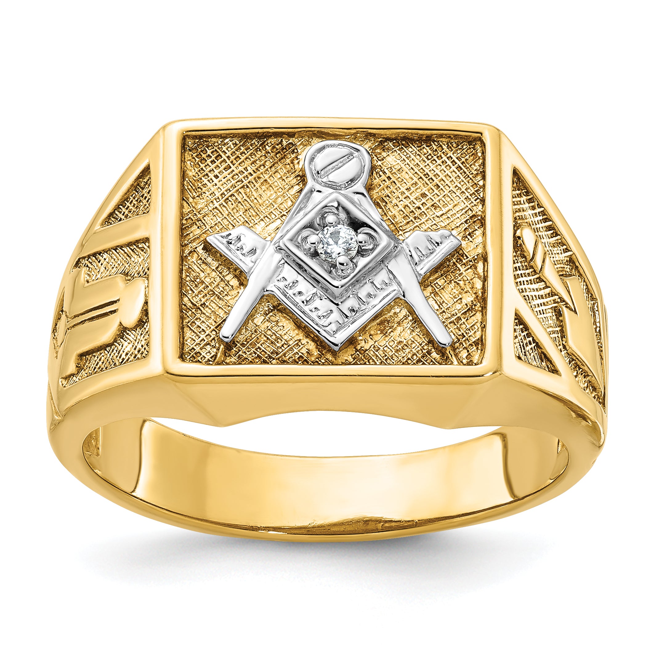 10k with White Rhodium Men's Polished and Textured Diamond Blue Lodge Master Masonic Ring Main image