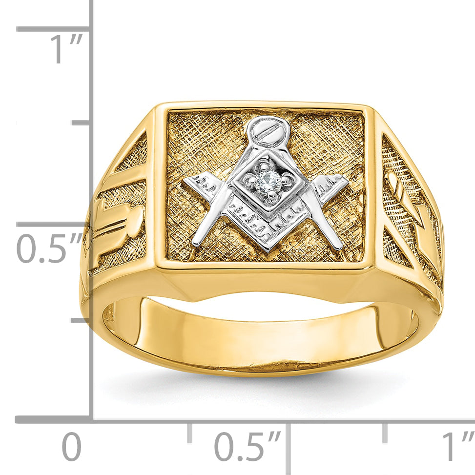 14k Men's Polished and Textured Blue Lodge Master Masonic Ring Mounting, Mounting Only - Sophia Jewelers