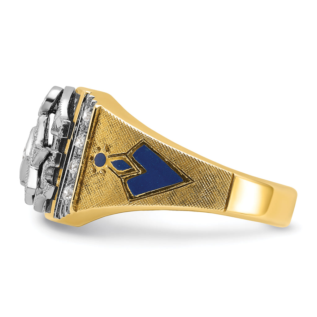 14k Two-tone Men's Polished and Textured Blue Lodge Master Masonic Ring Mounting, Mounting Only - Sophia Jewelers