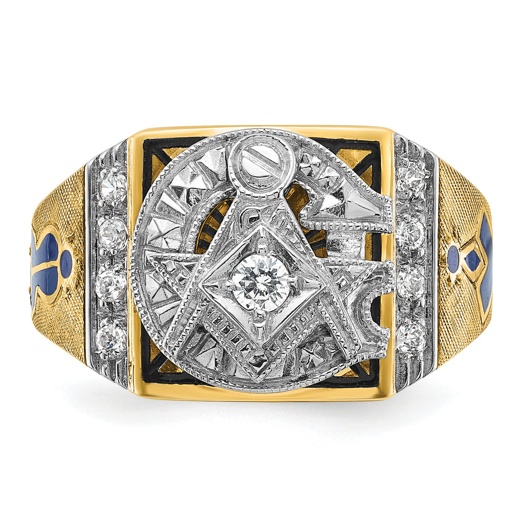 14k Two-tone Men's Polished and Textured with Blue and Black Enamel Diamond Blue Lodge Master Masoni - Sophia Jewelers