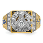 14k Two-tone Men's Polished and Textured with Blue and Black Enamel Diamond Blue Lodge Master Masoni - Sophia Jewelers