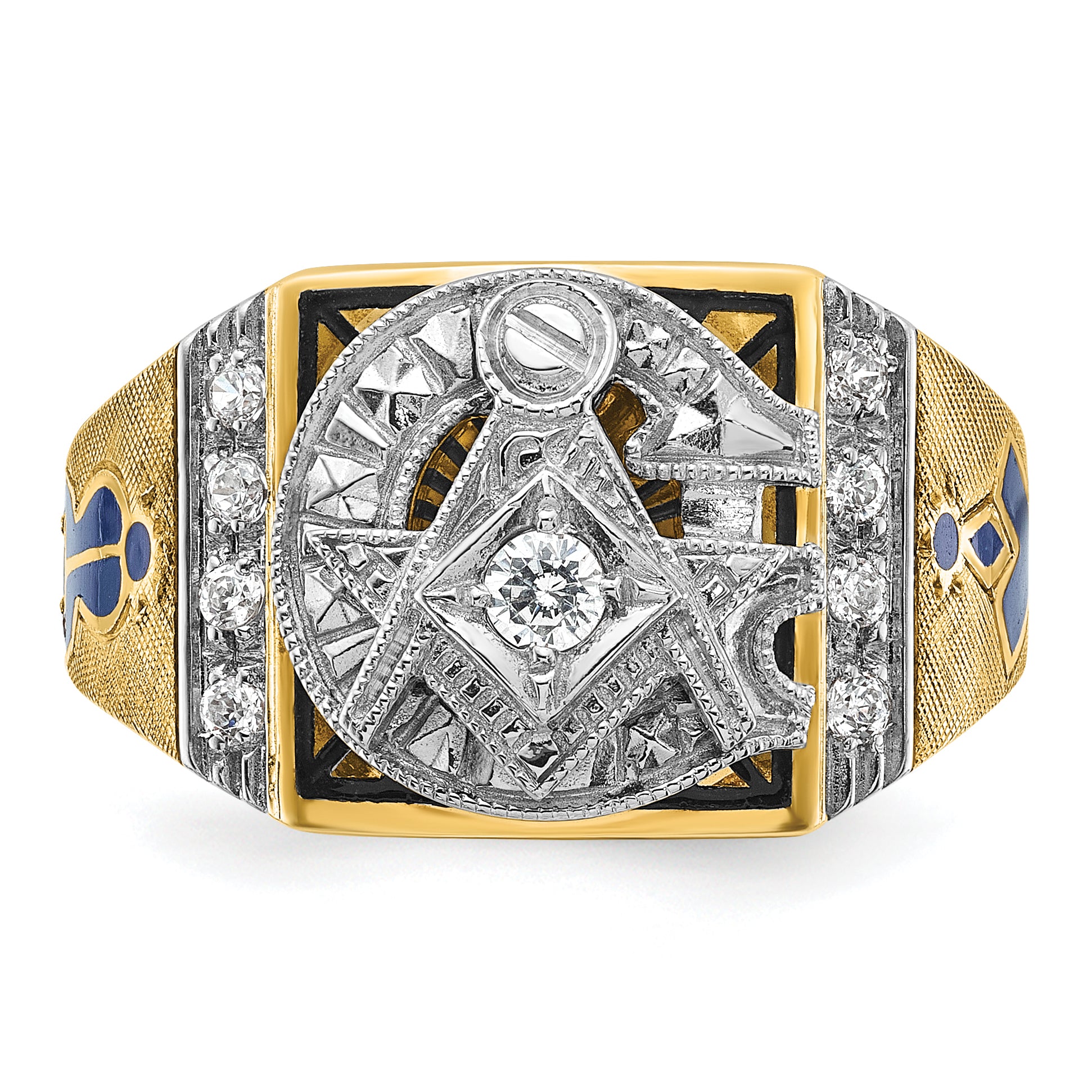 14k Two-tone Men's Polished and Textured with Blue and Black Enamel Diamond Blue Lodge Master Masoni - Sophia Jewelers