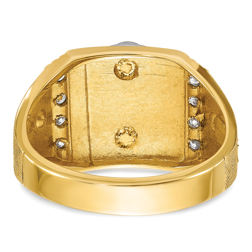 14k Two-tone Men's Polished and Textured Blue Lodge Master Masonic Ring Mounting, Mounting Only - Sophia Jewelers