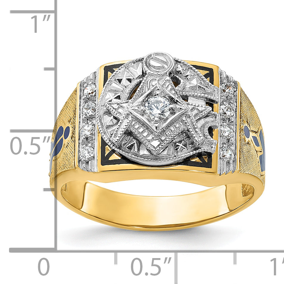 14k Two-tone Men's Polished and Textured Blue Lodge Master Masonic Ring Mounting, Mounting Only - Sophia Jewelers