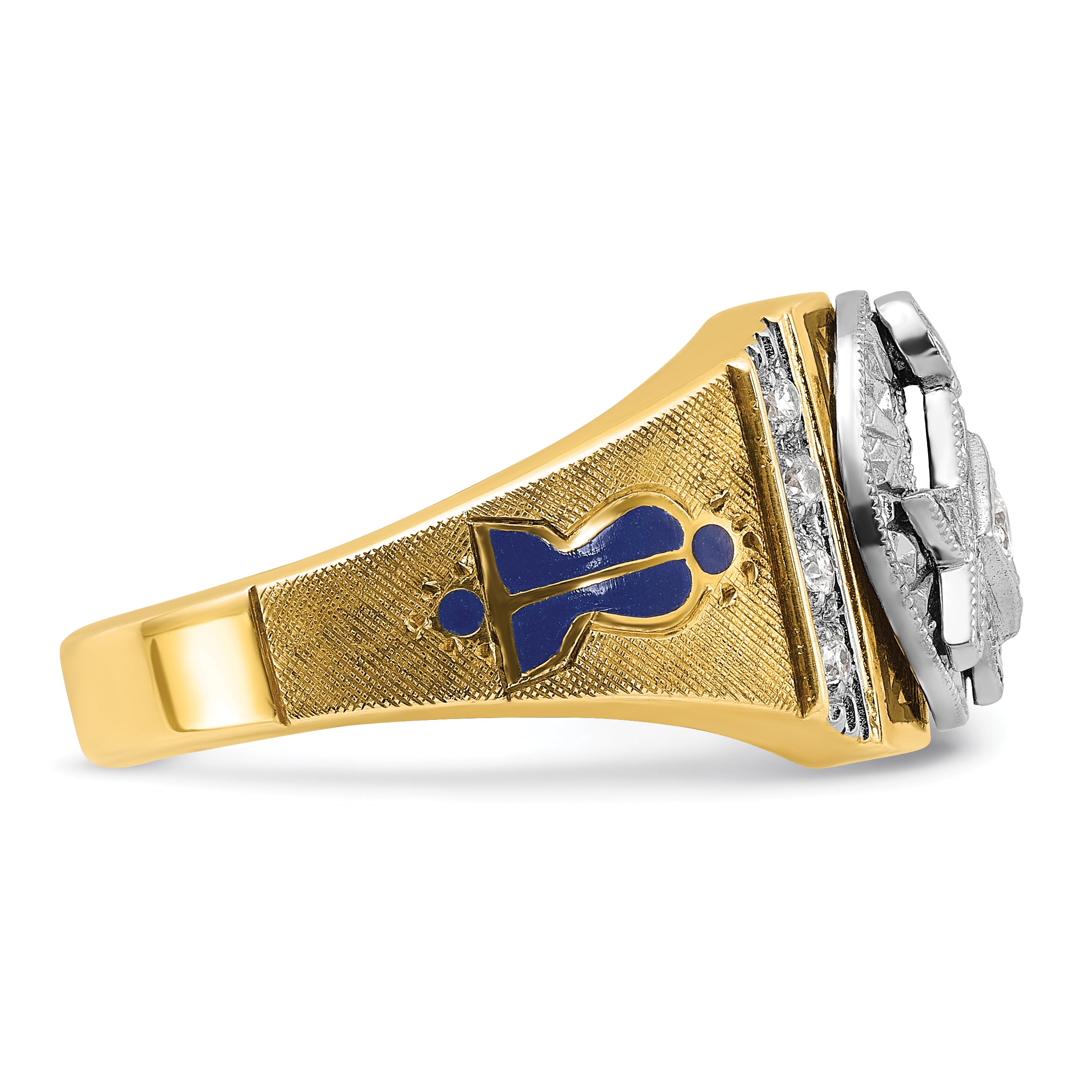 14k Two-tone Men's Polished and Textured Blue Lodge Master Masonic Ring Mounting, Mounting Only - Sophia Jewelers