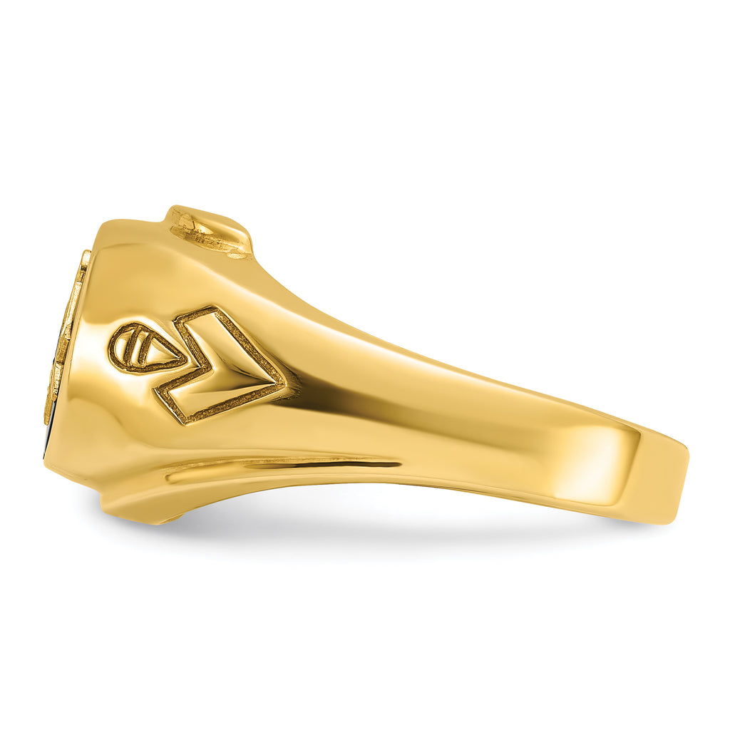 14k Men's Polished and Grooved with Oval Onyx Blue Lodge Master Masonic Ring - Sophia Jewelers