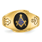 14k Men's Polished and Grooved with Oval Onyx Blue Lodge Master Masonic Ring - Sophia Jewelers
