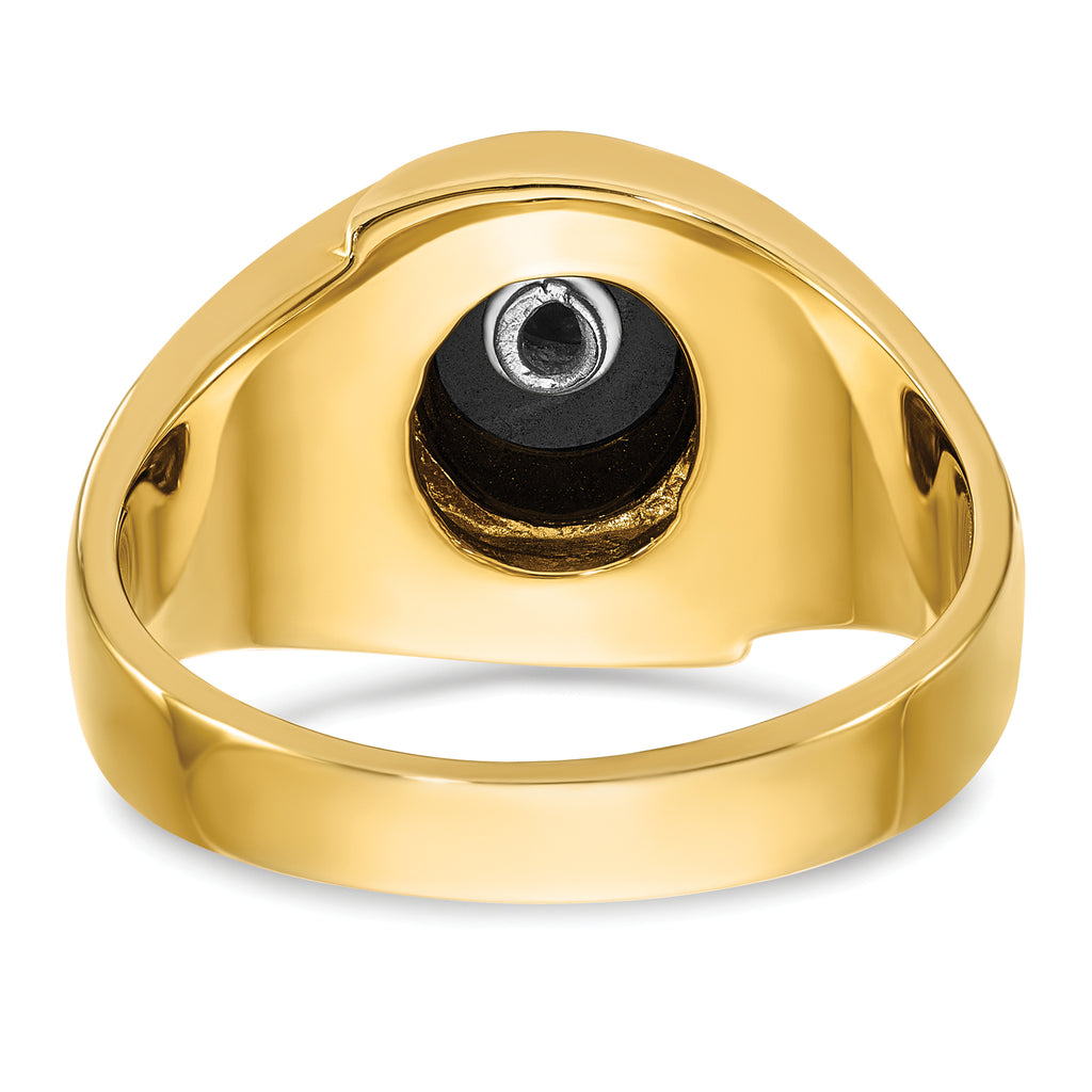 14k Men's Polished and Grooved with Oval Onyx Blue Lodge Master Masonic Ring - Sophia Jewelers