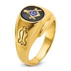 14k Men's Polished and Grooved with Oval Onyx Blue Lodge Master Masonic Ring - Sophia Jewelers