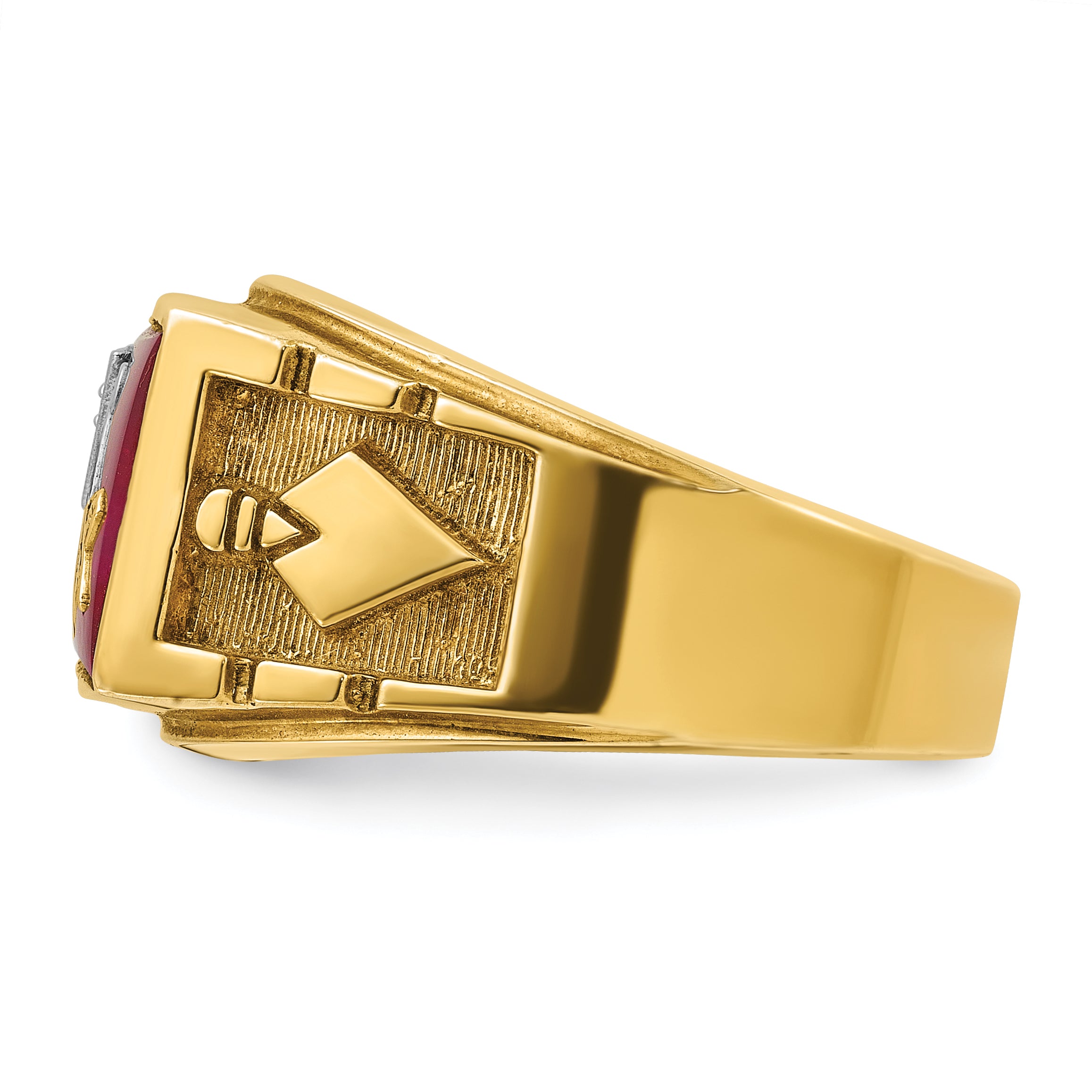 14k Two-tone Men's Polished and Textured with Lab Created Ruby and Diamond Blue Lodge Master Masonic - Sophia Jewelers