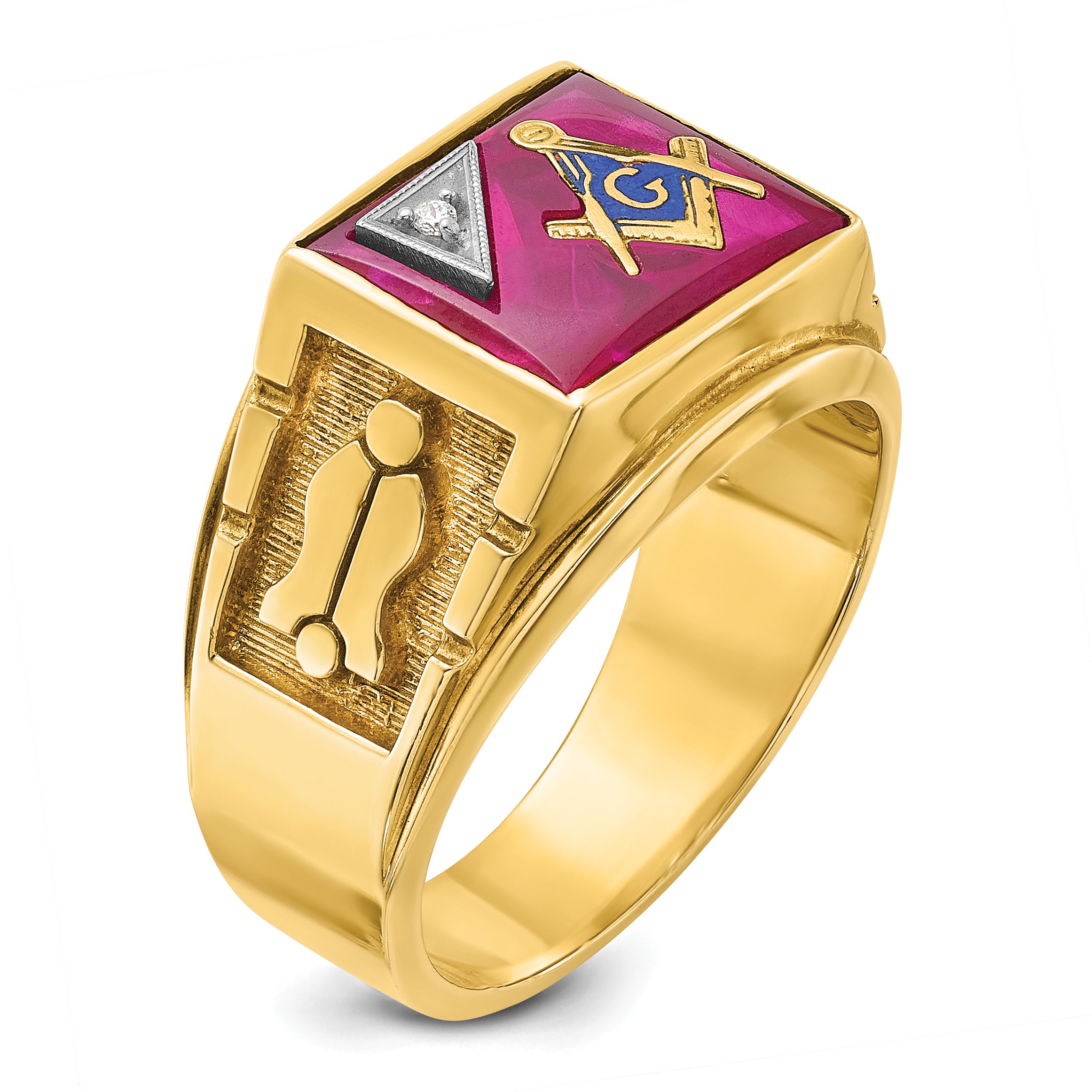 14k Two-tone Men's Polished and Textured Blue Lodge Master Masonic Ring Mounting, Mounting Only - Sophia Jewelers