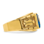 14k Two-tone Men's Polished and Textured with Lab Created Sapphire and Diamond Blue Lodge Master Masonic Ring