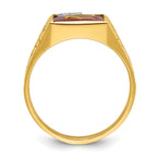 10k Two-tone Men's Polished and Textured with Lab Created Ruby and Diamond Blue Lodge Master Masonic Ring