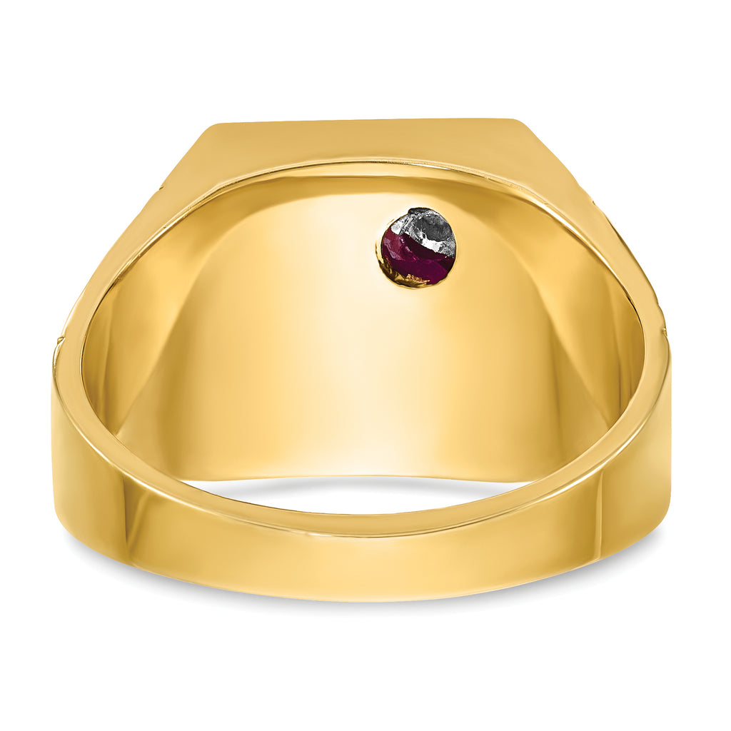 10k Two-tone Men's Polished and Textured with Lab Created Ruby and Diamond Blue Lodge Master Masonic Ring