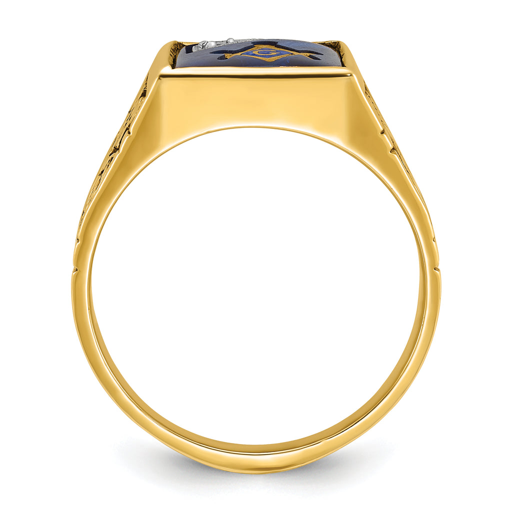 10k Two-tone Men's Polished and Textured with Lab Created Sapphire and Diamond Blue Lodge Master Masonic Ring