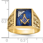 10k Two-tone Men's Polished and Textured with Lab Created Sapphire and Diamond Blue Lodge Master Masonic Ring