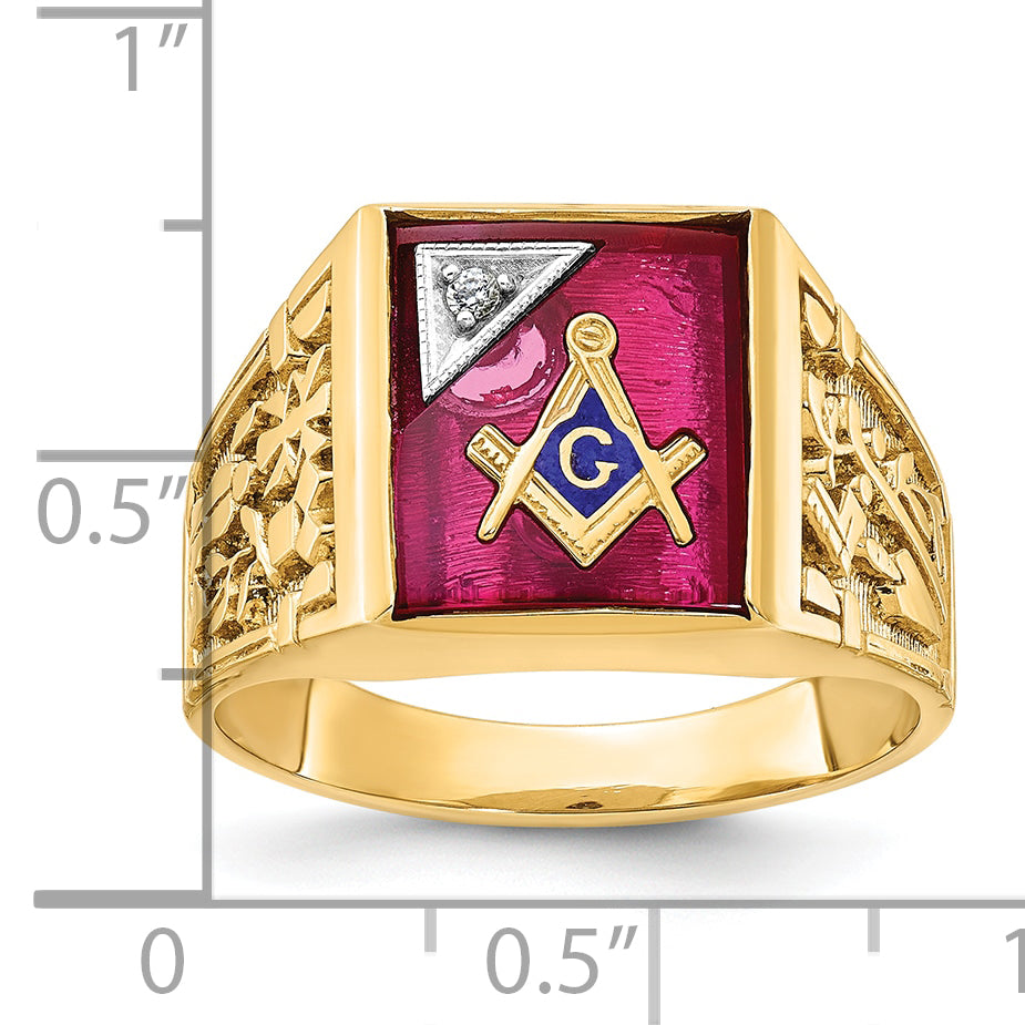 14k Two-tone Men's Polished and Textured Blue Lodge Master Masonic Ring Mounting, Mounting Only - Sophia Jewelers