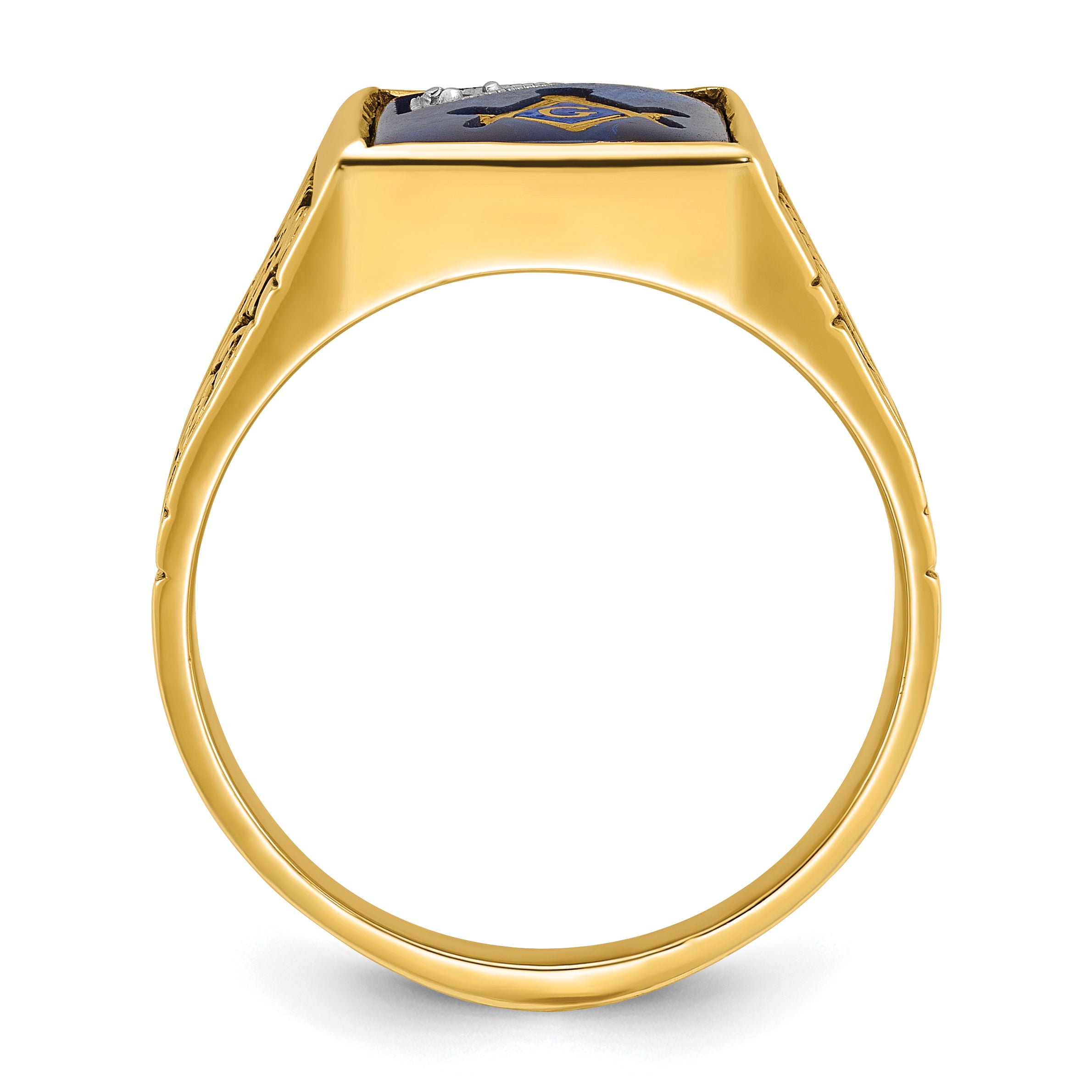 14k Two-tone Men's Polished and Textured with Lab Created Sapphire and Diamond Blue Lodge Master Masonic Ring