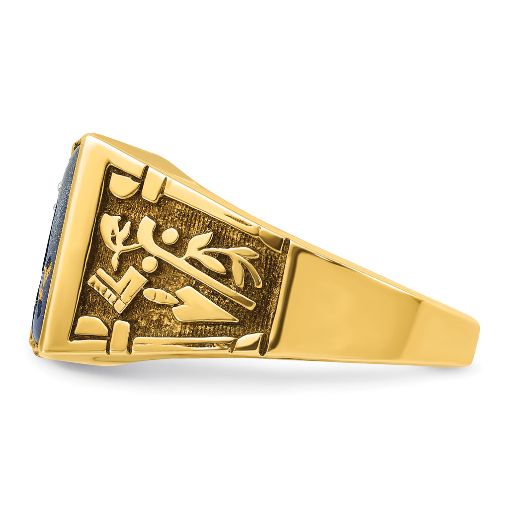 14k Two-tone Men's Polished and Textured with Lab Created Sapphire and Diamond Blue Lodge Master Masonic Ring