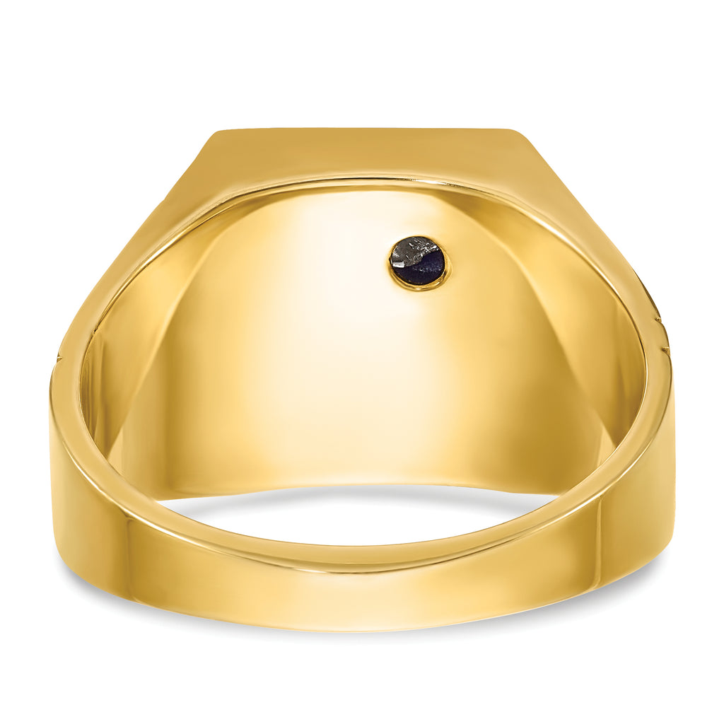 14k Two-tone Men's Polished and Textured with Lab Created Sapphire and Diamond Blue Lodge Master Masonic Ring